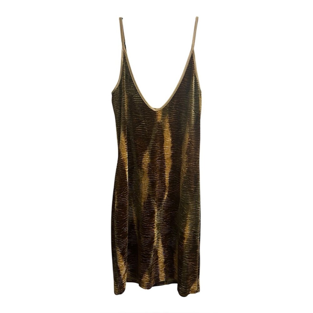 VTG Y2K Fredrick’s of Hollywood Brown Stripe Textured Velvet Slip Dress SZ M